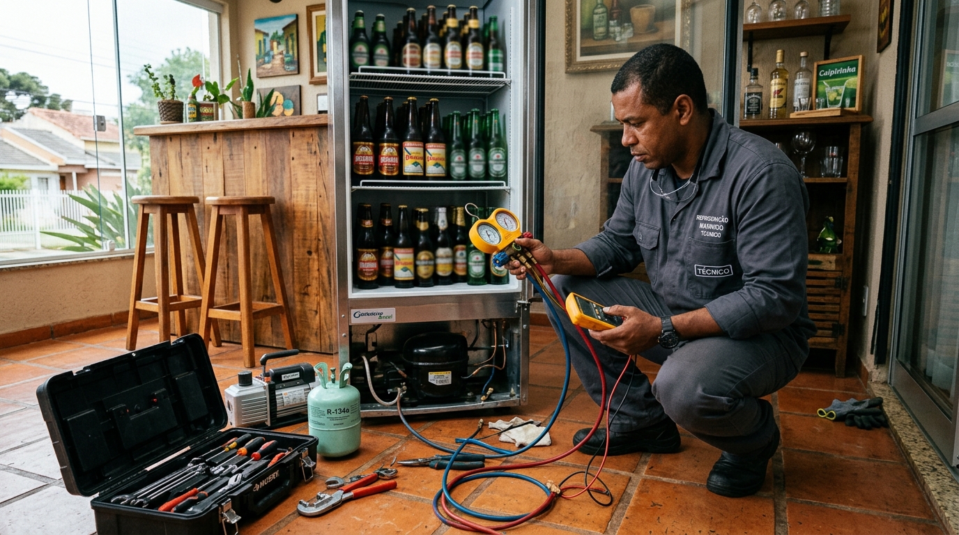 Técnico de conserto de cervejeira em residência em Cabo Frio‑RJ